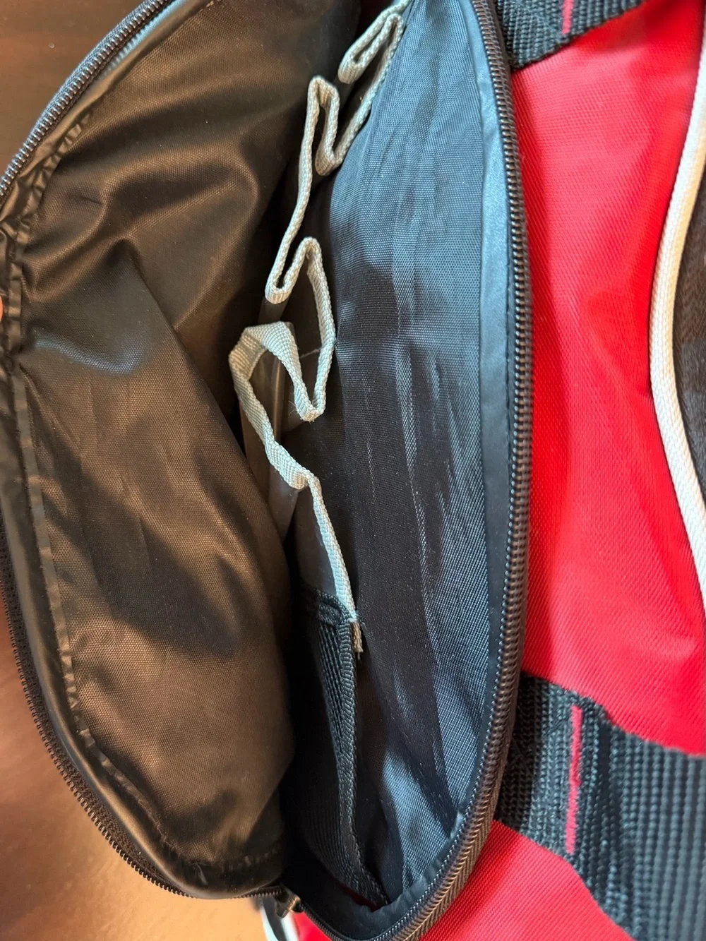 Omega Red and Black Men's Travel Duffel with Teal Trim